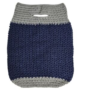 Handmade Blue and Gray Crochet Shopping Bag